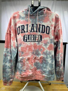 U.S. Apparel Orlando Florida Tie Dye Hoodie XL Pink Blue Pullover Sweatshirt
